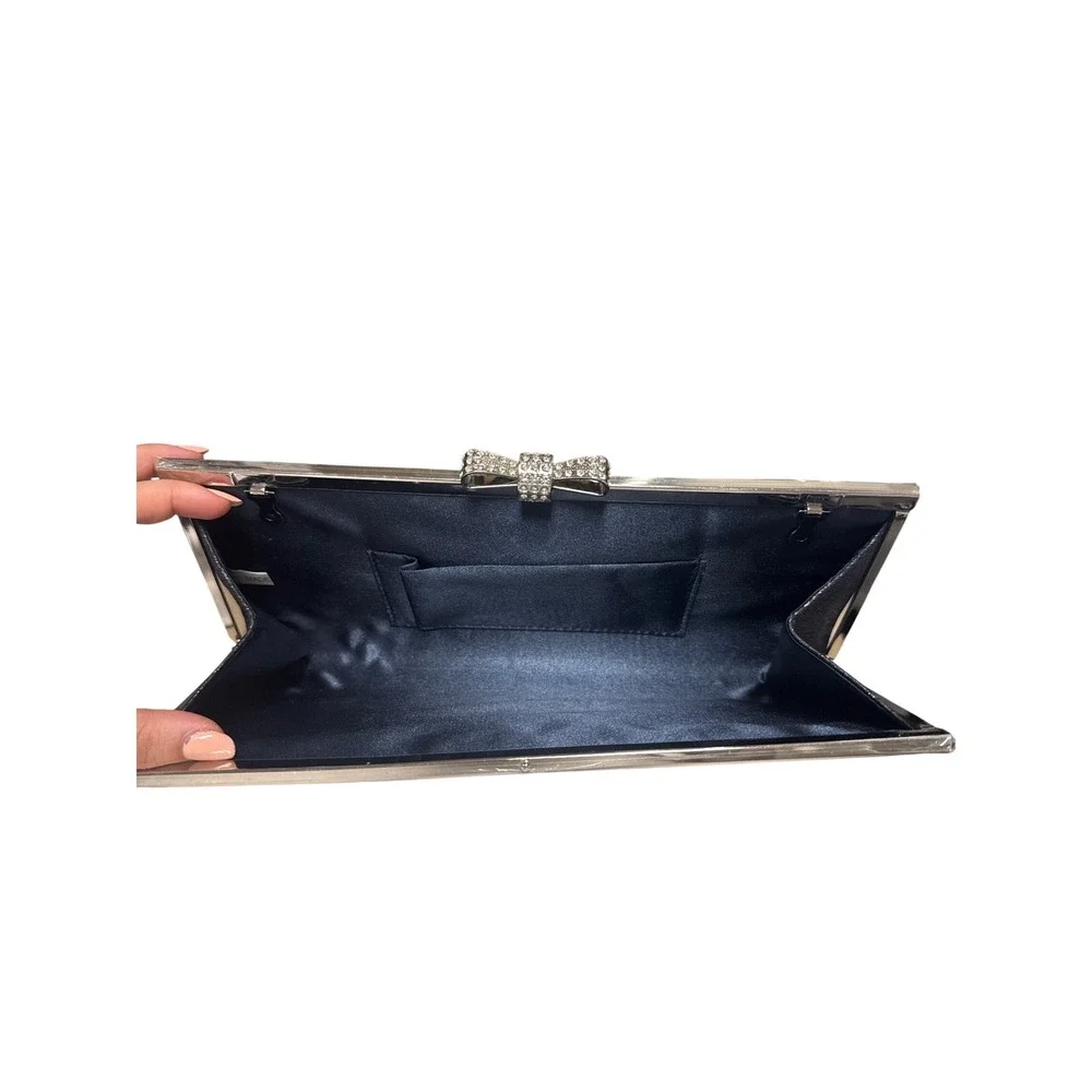 Black and Blue Sparkly Diamond Bow Clutch with Long Shoulder or‎ Crossbody Strap